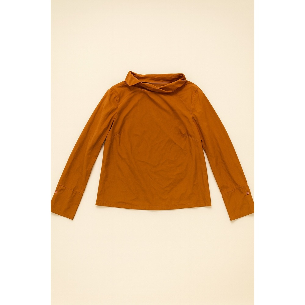 Katharina Hovman Women's Orange Roll Neck Long Sleeve Blouse Wearable Art- 6